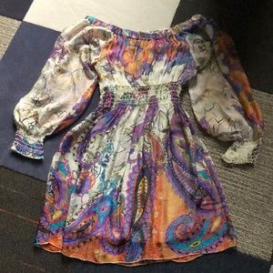 Off the shoulder paisley dress with puff sleeves